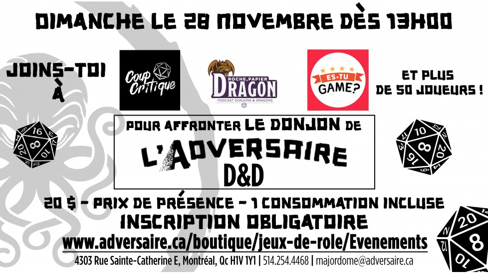 D&D Épique - Le Donjon de l'Adversaire -  Le 28 Novembre à 12h00